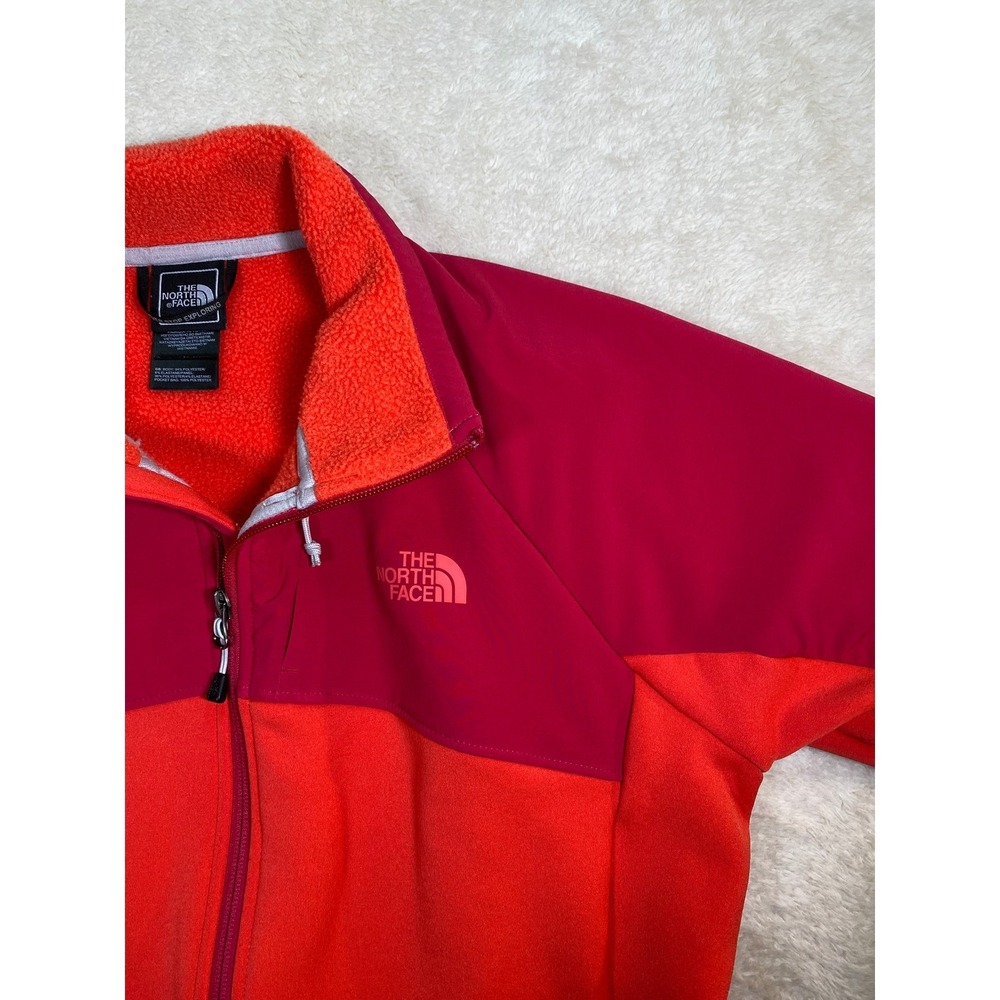 The North Face Womens Full Zip Fleece Jacket Orange Red Colorblock SZ Large - Picture 3 of 16